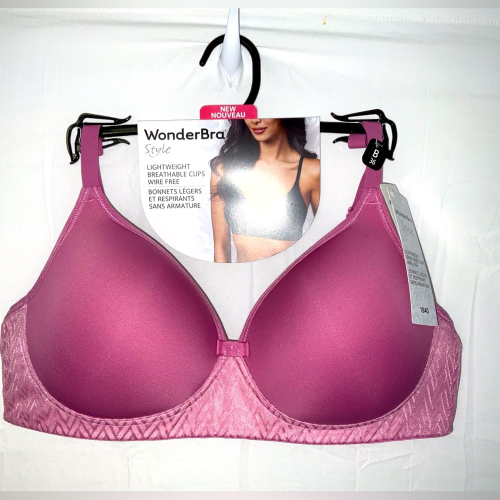 NWT WonderBra 1840 Lightweight Breathable Cup Wire Free T-shirt Bra 36B Pink - Picture 1 of 6